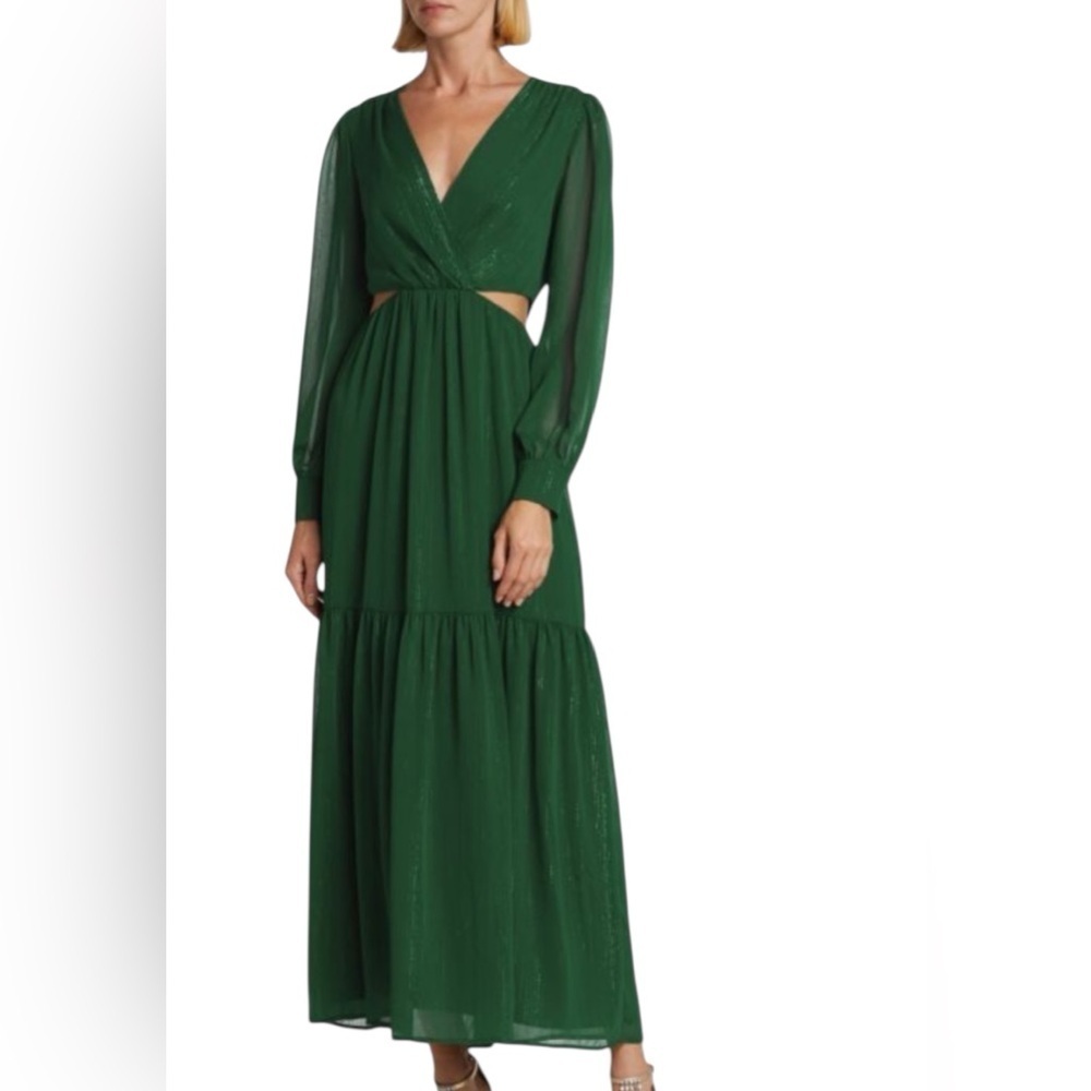 AVF Green Shimmer Cutout Maxi Dress Size M Flawed